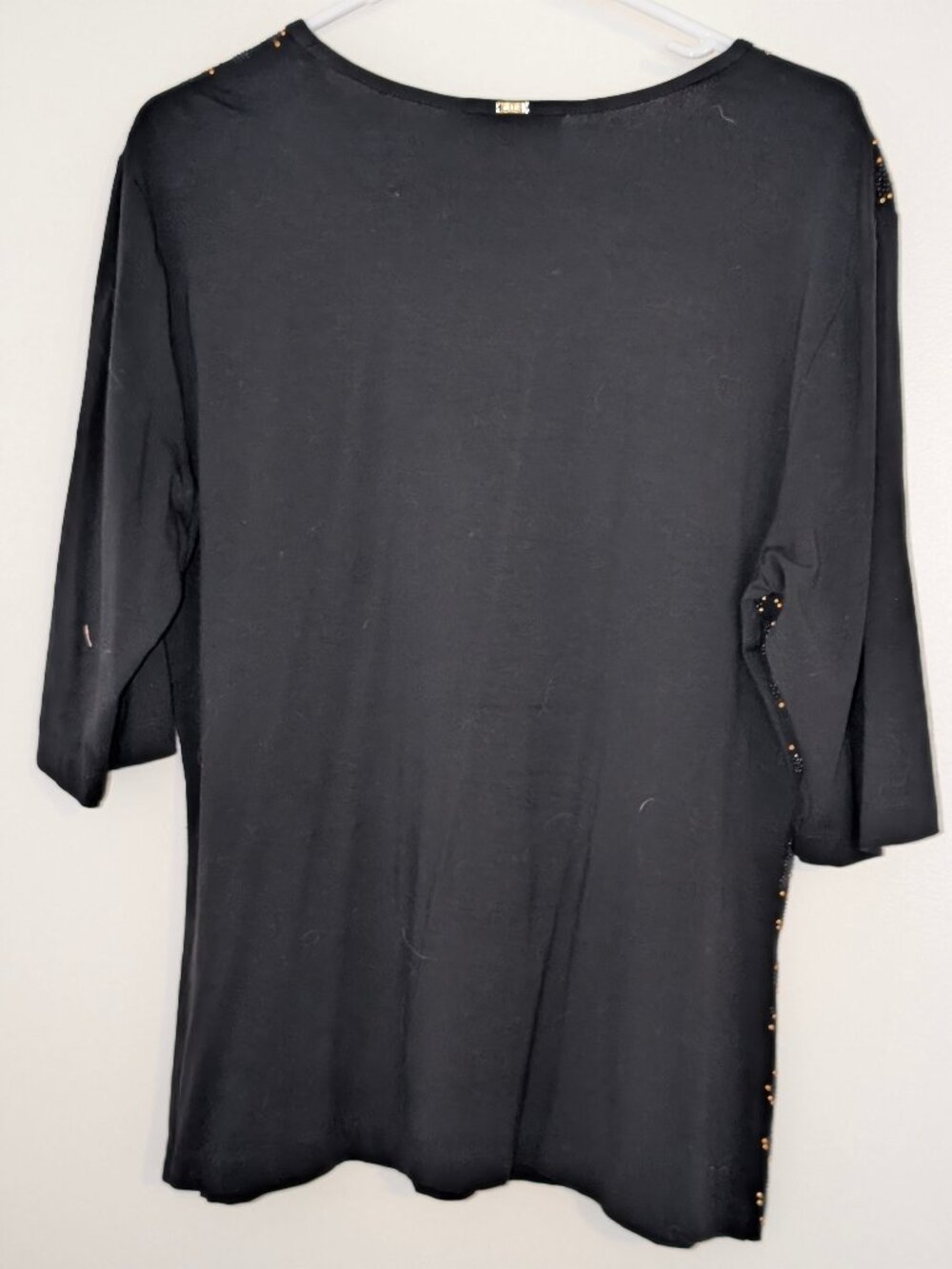 St. John Knit for Nordstrom Black Tee Top with Black & Gold Design XL - Picture 2 of 5
